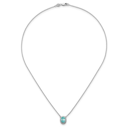 Pure Serenity 14k White Gold 1/8 Ct. Lab Grown Diamond VS/SI+ G+ and Lab Created Paraiba 18 inch Oval Halo Pendant Necklace