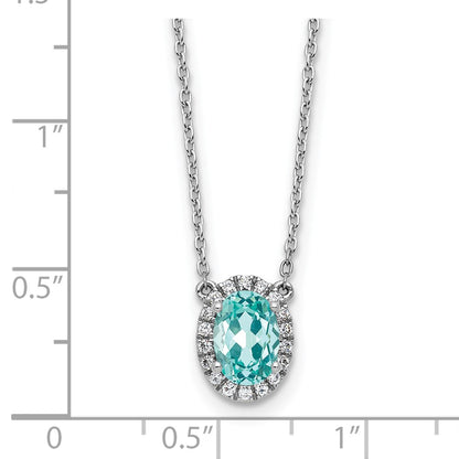 Pure Serenity 14k White Gold 1/8 Ct. Lab Grown Diamond VS/SI+ G+ and Lab Created Paraiba 18 inch Oval Halo Pendant Necklace