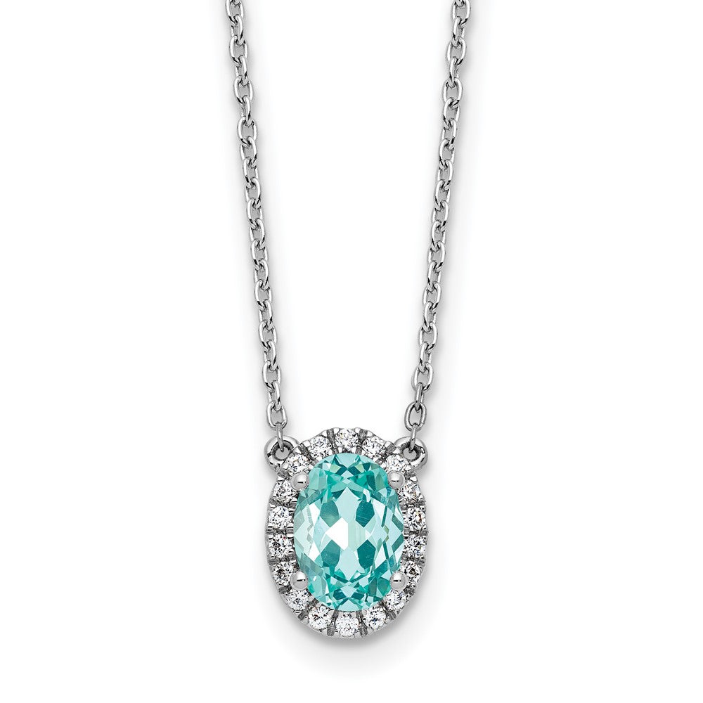 Pure Serenity 14k White Gold 1/8 Ct. Lab Grown Diamond VS/SI+ G+ and Lab Created Paraiba 18 inch Oval Halo Pendant Necklace