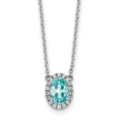Pure Serenity 14k White Gold 1/8 Ct. Lab Grown Diamond VS/SI+ G+ and Lab Created Paraiba 18 inch Oval Halo Pendant Necklace
