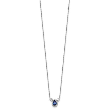 14k White Gold 1/2 Ct. Lab Grown Diamond VS/SI+ G+ and Created Sapphire Three Stone 16 inch Necklace