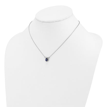 14k White Gold 1/2 Ct. Lab Grown Diamond VS/SI+ G+ and Created Sapphire Three Stone 16 inch Necklace