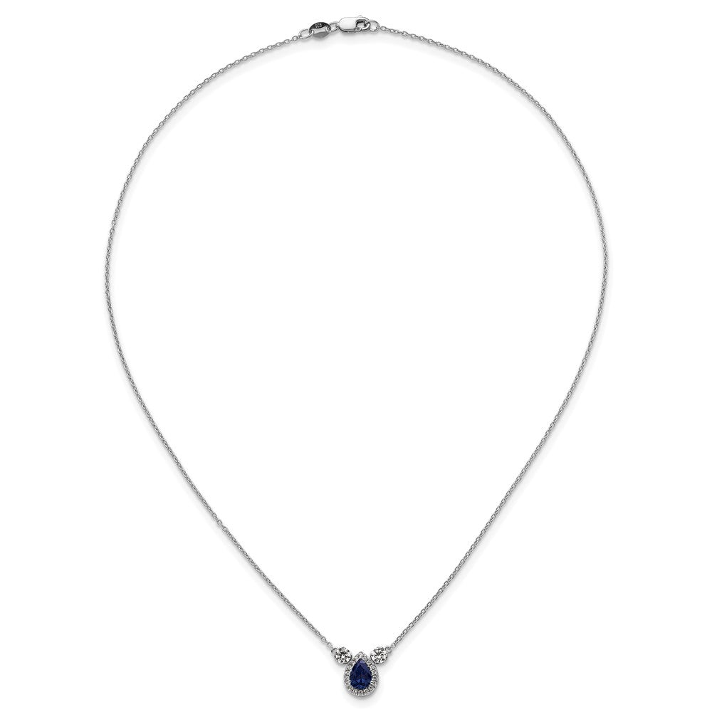 14k White Gold 1/2 Ct. Lab Grown Diamond VS/SI+ G+ and Created Sapphire Three Stone 16 inch Necklace