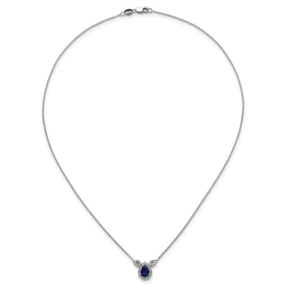 14k White Gold 1/2 Ct. Lab Grown Diamond VS/SI+ G+ and Created Sapphire Three Stone 16 inch Necklace