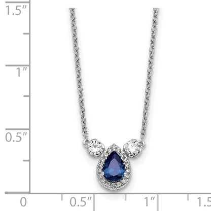 14k White Gold 1/2 Ct. Lab Grown Diamond VS/SI+ G+ and Created Sapphire Three Stone 16 inch Necklace