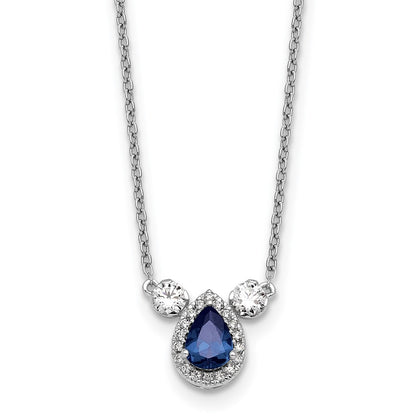 14k White Gold 1/2 Ct. Lab Grown Diamond VS/SI+ G+ and Created Sapphire Three Stone 16 inch Necklace