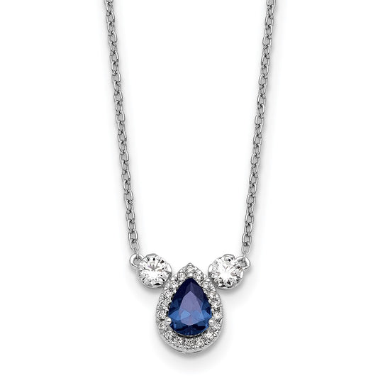 14k White Gold 1/2 Ct. Lab Grown Diamond VS/SI+ G+ and Created Sapphire Three Stone 16 inch Necklace