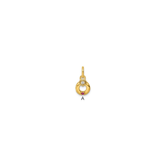 14K Yellow Gold Dia Heart W/ 1 Birthstone Mother's Circle Pendant Semi-Mount