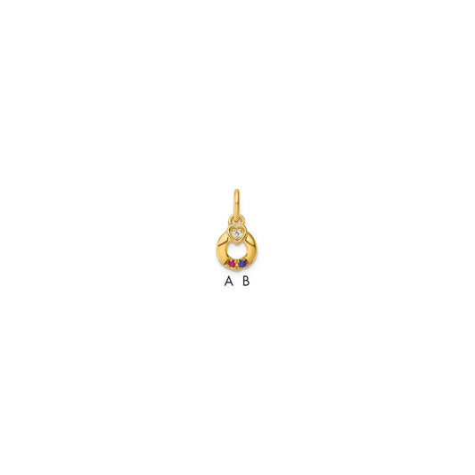 14K Yellow Gold Dia Heart W/ 2 Birthstone Mother's Circle Pendant Semi-Mount