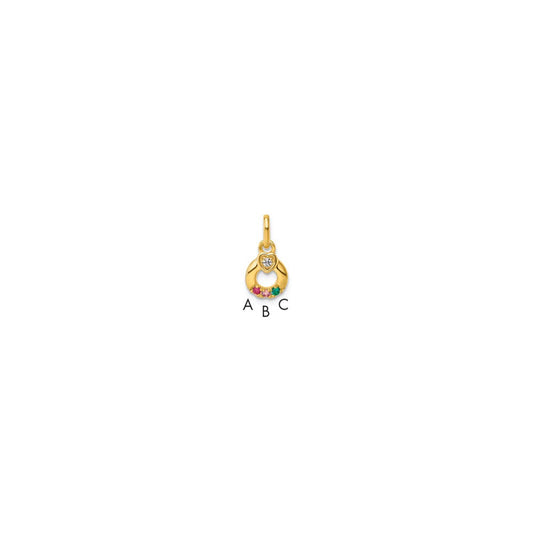 14K Yellow Gold Dia Heart W/ 3 Birthstone Mother's Circle Pendant Semi-Mount
