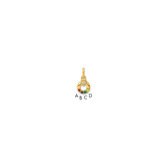 14K Yellow Gold Dia Heart W/ 4 Birthstone Mother's Circle Pendant Semi-Mount