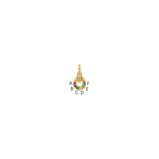 14K Yellow Gold Dia Heart W/ 6 Birthstone Mother's Circle Pendant Semi-Mount