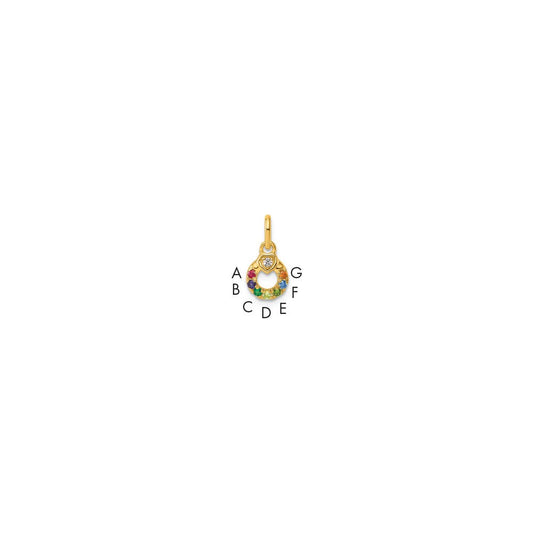 14K Yellow Gold Dia Heart W/ 7 Birthstone Mother's Circle Pendant Semi-Mount