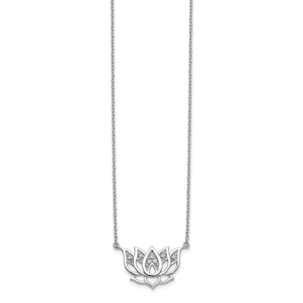 14k White Gold 1/15 Ct. Lab Grown Diamond VS/SI+ G+ Lotus Flower 18 inch Necklace