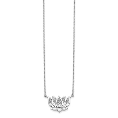 14k White Gold 1/15 Ct. Lab Grown Diamond VS/SI+ G+ Lotus Flower 18 inch Necklace