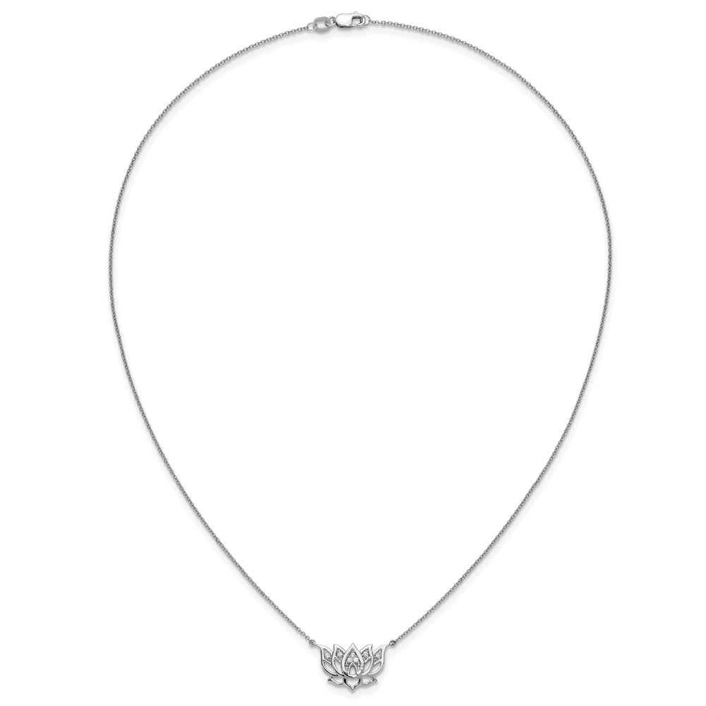 14k White Gold 1/15 Ct. Lab Grown Diamond VS/SI+ G+ Lotus Flower 18 inch Necklace