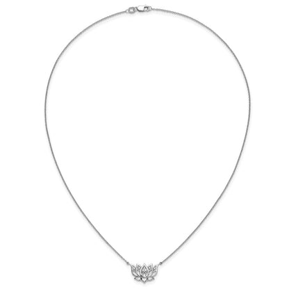 14k White Gold 1/15 Ct. Lab Grown Diamond VS/SI+ G+ Lotus Flower 18 inch Necklace