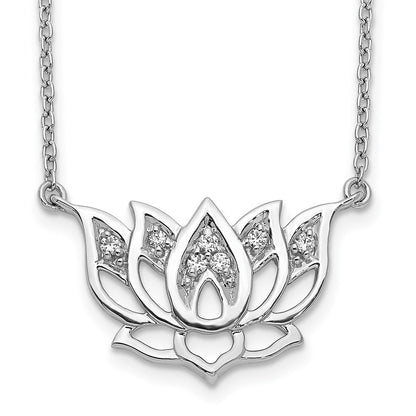 14k White Gold 1/15 Ct. Lab Grown Diamond VS/SI+ G+ Lotus Flower 18 inch Necklace