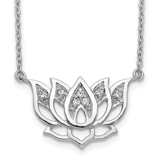 14k White Gold 1/15 Ct. Lab Grown Diamond VS/SI+ G+ Lotus Flower 18 inch Necklace