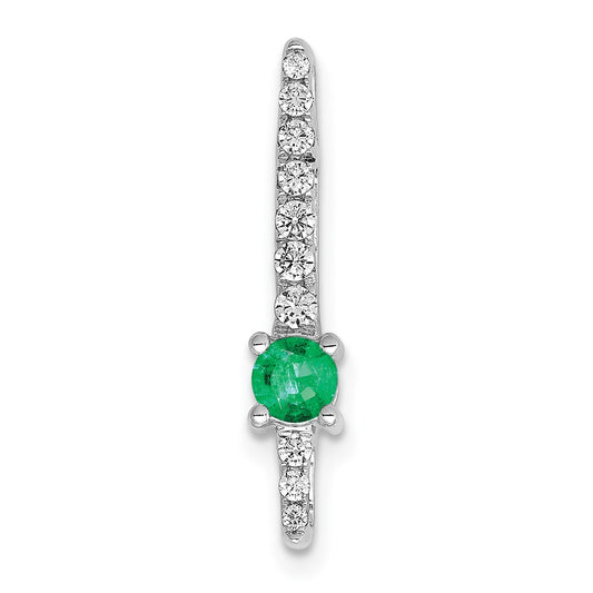 14k White Gold 1/6 Ct. Lab Grown Diamond VS/SI+ G+ and Lab Created Emerald Chain Slide Pendant