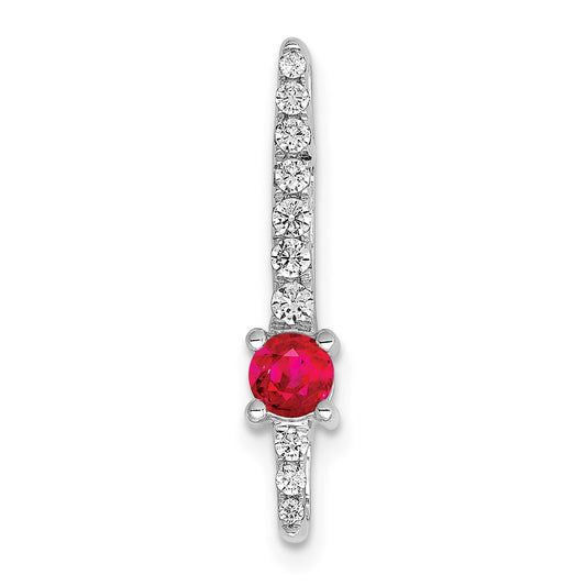 14k White Gold 1/6 Ct. Lab Grown Diamond VS/SI+ G+ and Lab Created Ruby Chain Slide Pendant