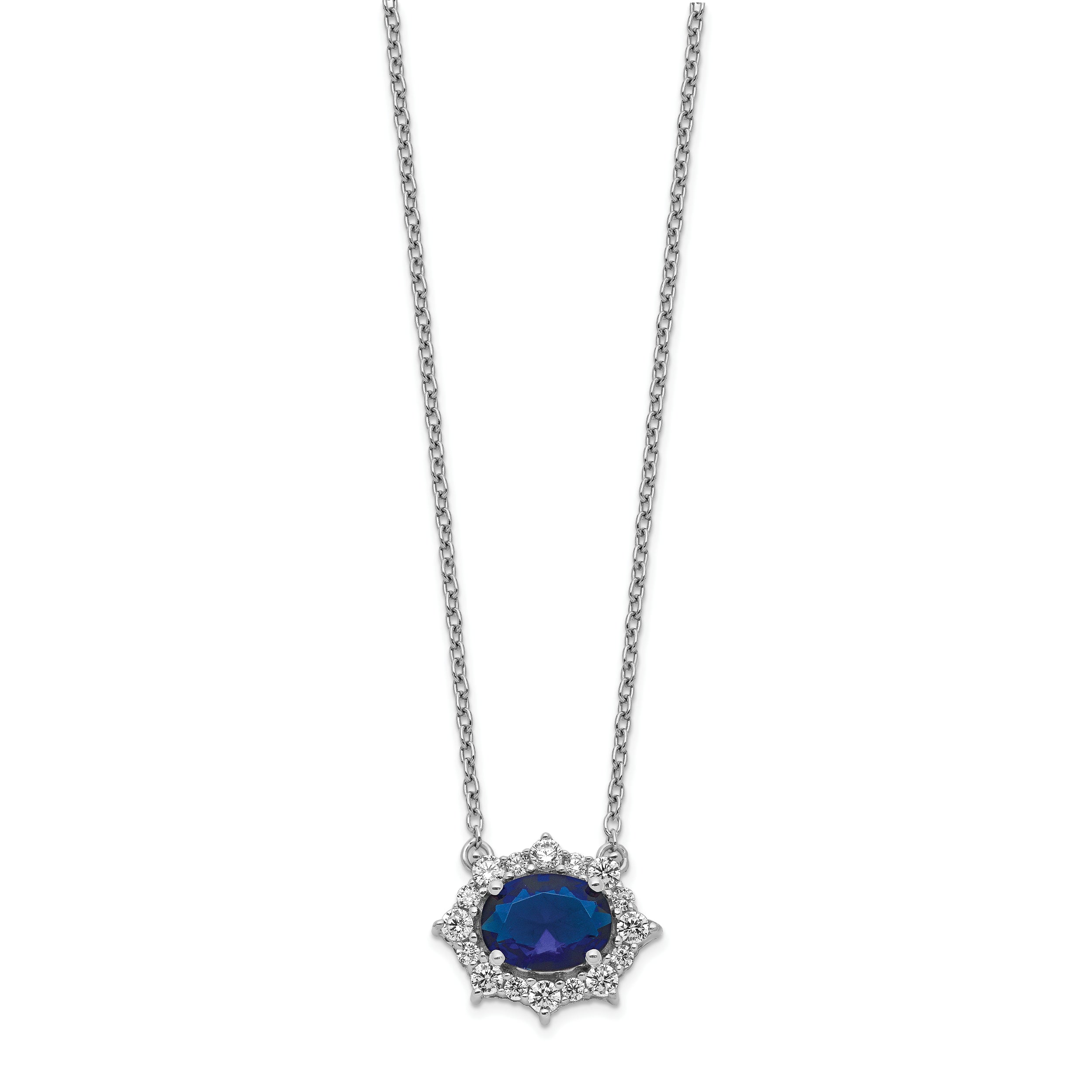 14k White Gold 3/8 Ct. Lab Grown Diamond VS/SI+ G+ and Created Sapphire 18 inch Necklace