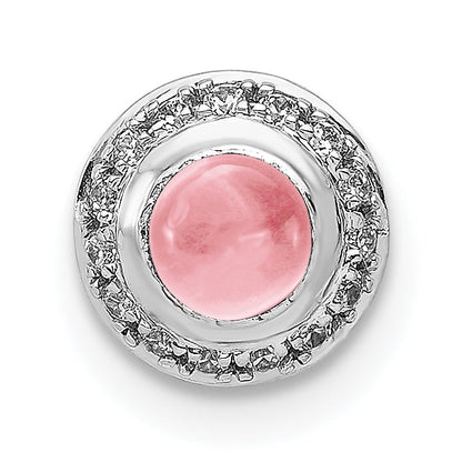 14k White Gold 14k White Gold Diamond and Cabochon .47 Pink Tourmaline Chain Slide