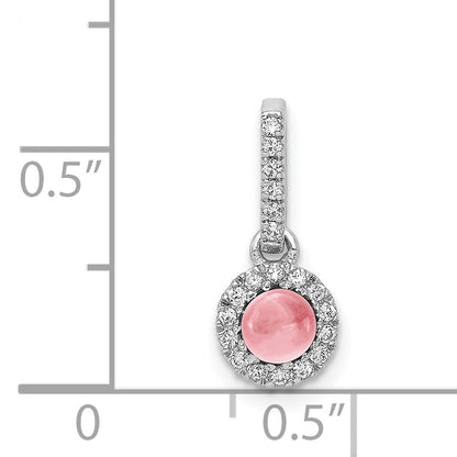 14k White Gold 14k White Gold Diamond and Cabochon .47 Pink Tourmaline Pendant