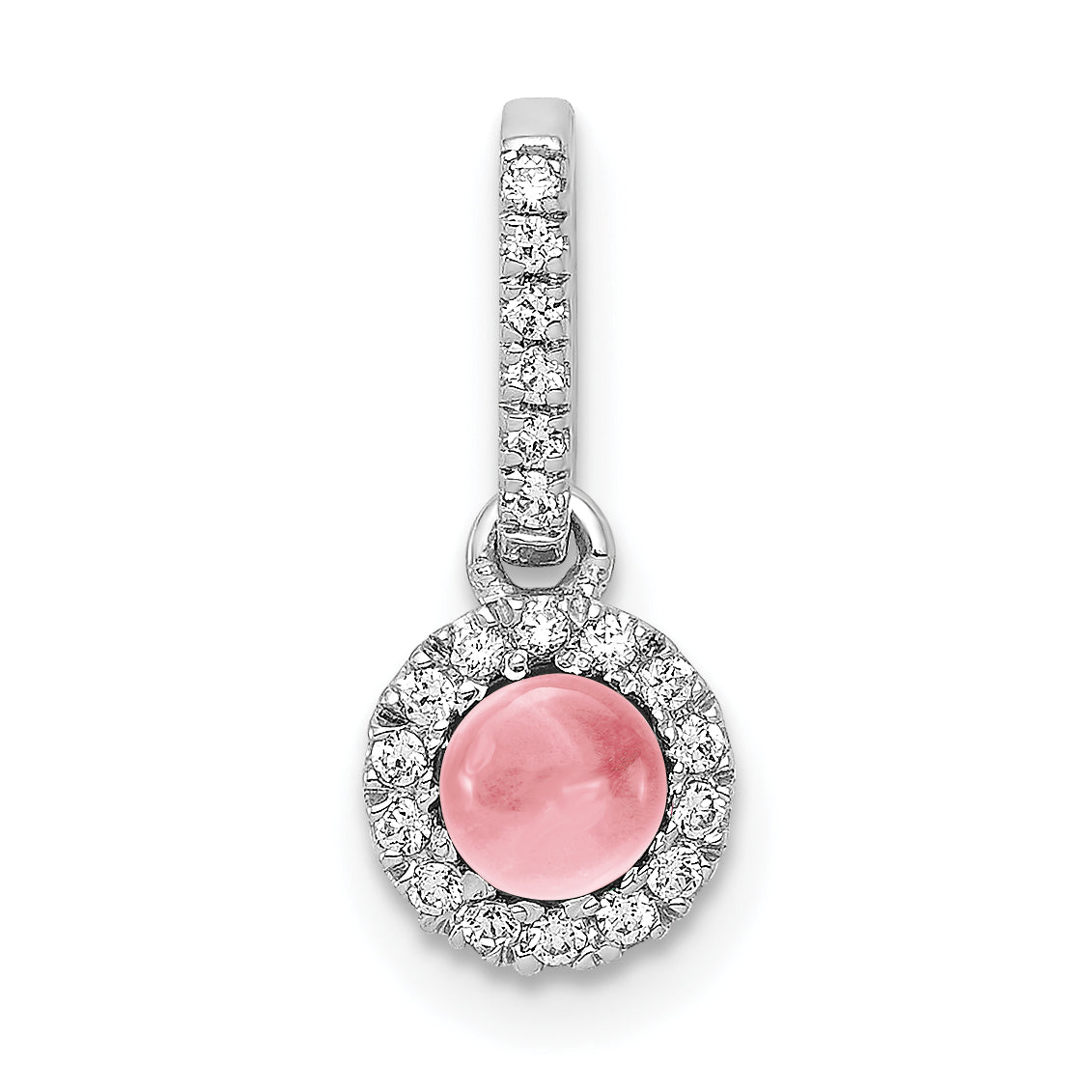 14k White Gold 14k White Gold Diamond and Cabochon .47 Pink Tourmaline Pendant