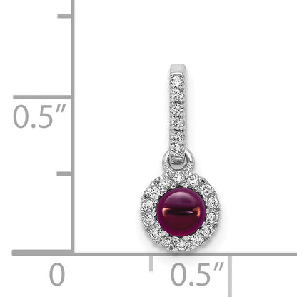 14k White Gold 14k White Gold Diamond and Cabochon .47 Rhodolite Garnet Pendant