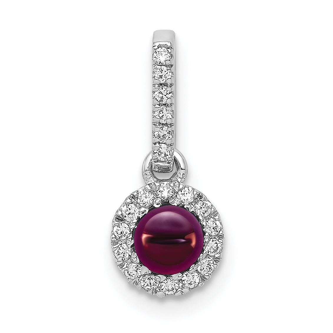 14k White Gold 14k White Gold Diamond and Cabochon .47 Rhodolite Garnet Pendant