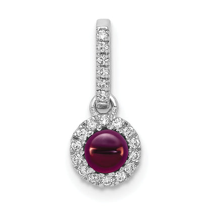 14k White Gold 14k White Gold Diamond and Cabochon .47 Rhodolite Garnet Pendant