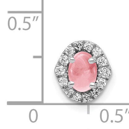 14k White Gold 14k White Gold Diamond and Cabochon .73 Pink Tourmaline Chain Slide
