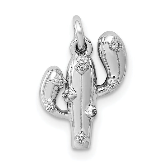 14K White Gold .03Ct. Diamond Cactus Pendant