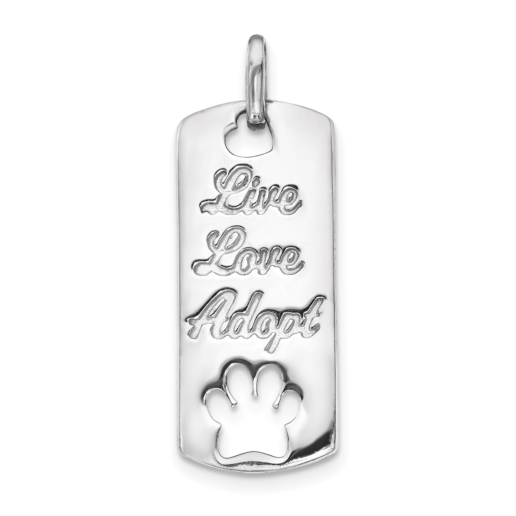 14k White Gold 14k White Gold Polished Live Love Adopt Paw Dag Tag Pendant