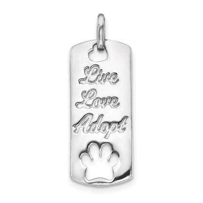 14k White Gold 14k White Gold Polished Live Love Adopt Paw Dag Tag Pendant