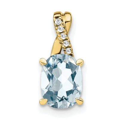 10K Yellow Gold Oval Aquamarine And Diamond Pendant