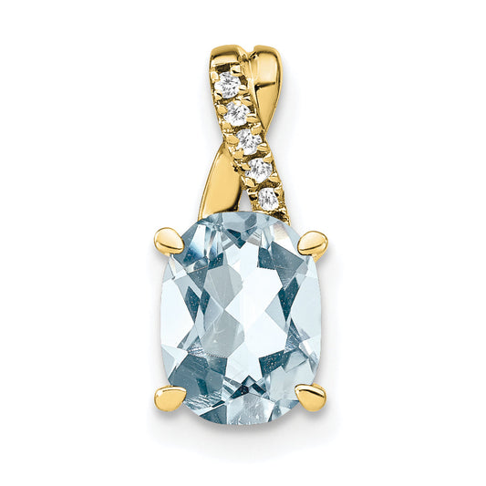 10K Yellow Gold Oval Aquamarine And Diamond Pendant