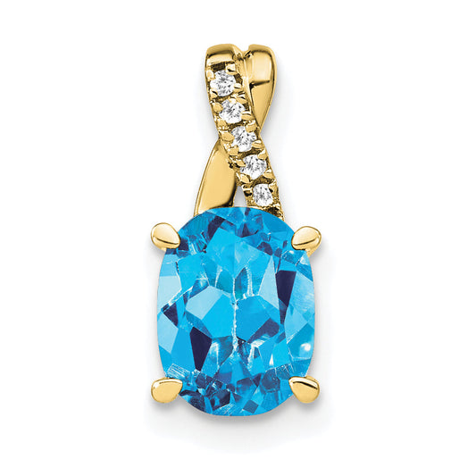 10K Yellow Gold Oval Blue Topaz And Diamond Pendant