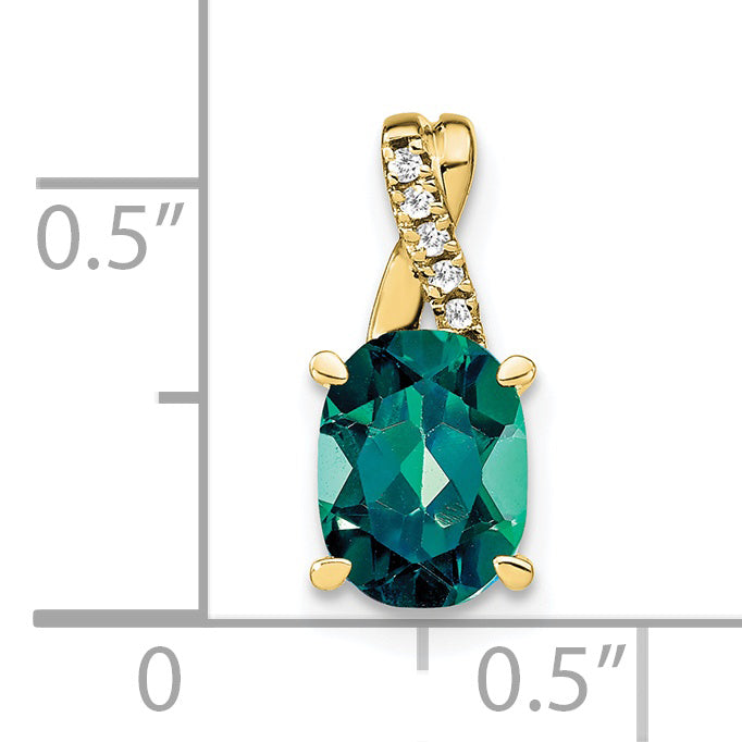 10K Yellow Gold Oval Created Alexandrite And Diamond Pendant