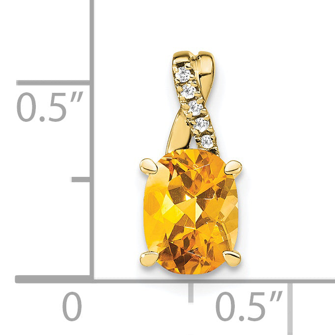 10K Yellow Gold Oval Citrine And Diamond Pendant