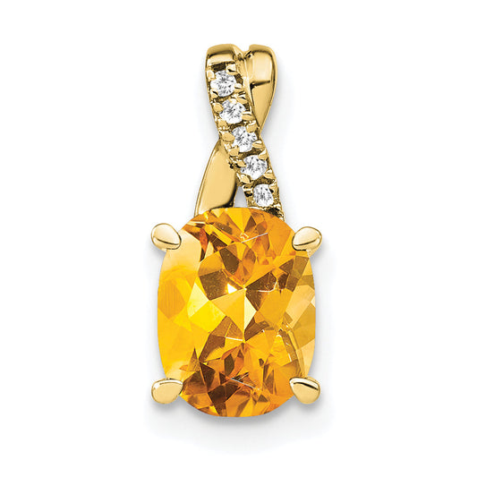 10K Yellow Gold Oval Citrine And Diamond Pendant