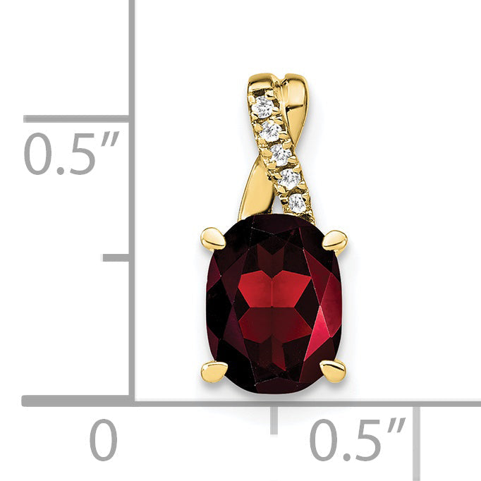 10K Yellow Gold Oval Garnet And Diamond Pendant