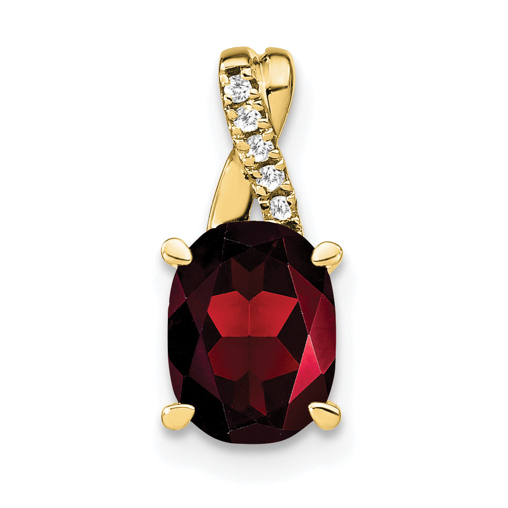 10K Yellow Gold Oval Garnet And Diamond Pendant