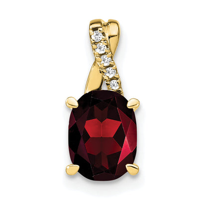 10K Yellow Gold Oval Garnet And Diamond Pendant