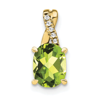 10K Yellow Gold Oval Peridot And Diamond Pendant