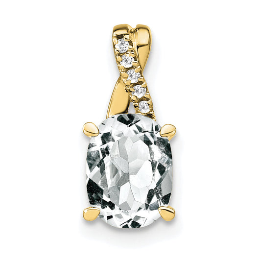 10K Yellow Gold Oval White Topaz And Diamond Pendant