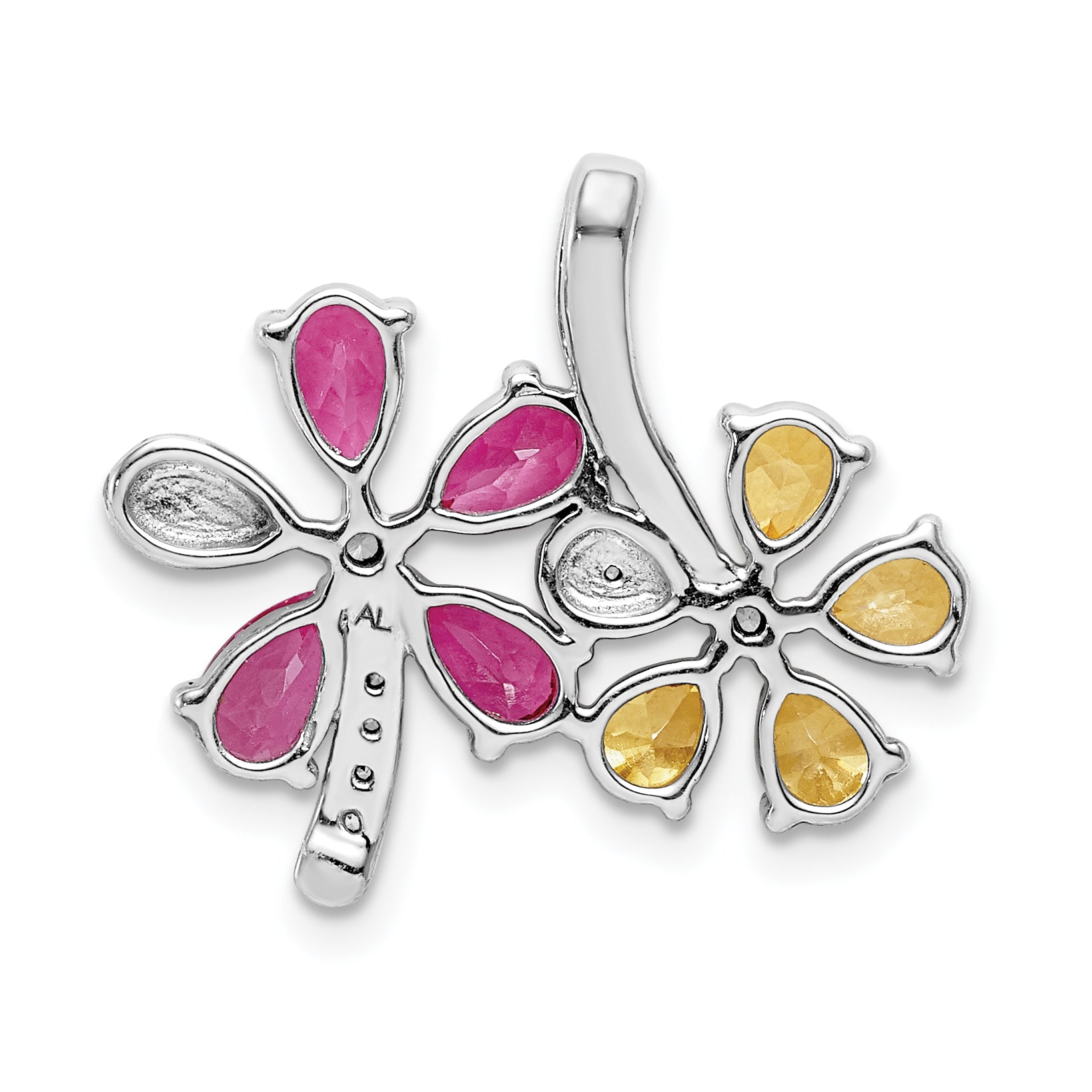 14k White Gold 14k White Gold Diamond and 2.44 Citrine/Pink Tourmaline Flower Pendant