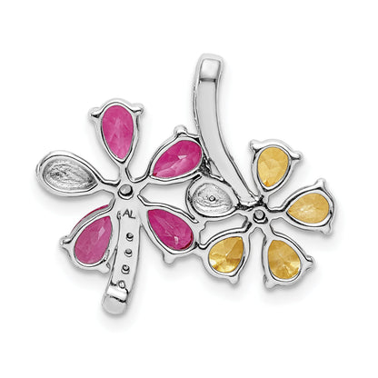 14k White Gold 14k White Gold Diamond and 2.44 Citrine/Pink Tourmaline Flower Pendant