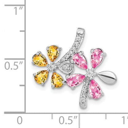 14k White Gold 14k White Gold Diamond and 2.44 Citrine/Pink Tourmaline Flower Pendant